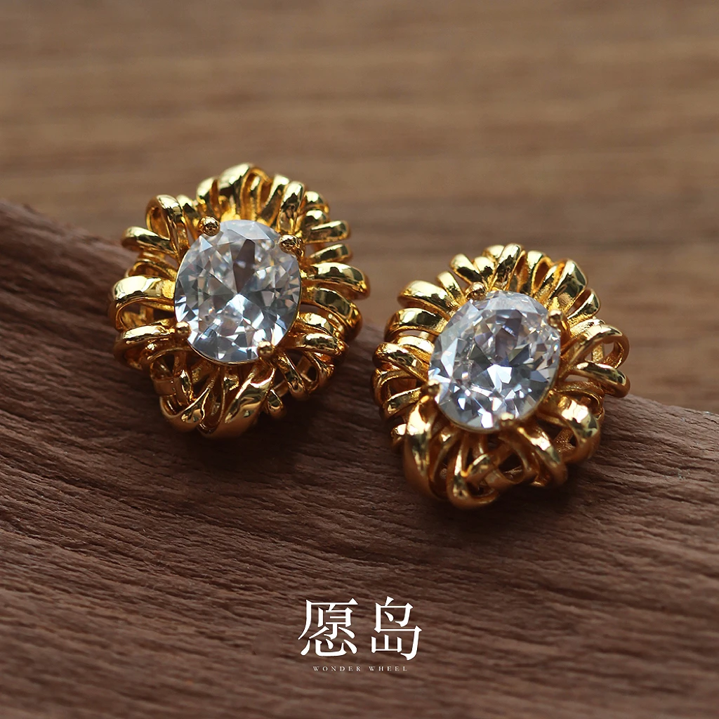 愿岛 黄铜耳饰 法式气质精致亮面金属小众不规则拧圈耳钉EH2044