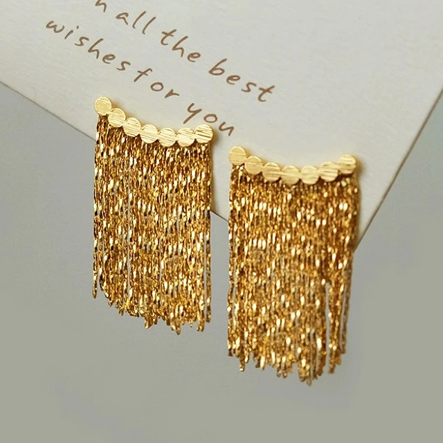 愿岛 铜合金耳饰 法式复古气质中长款流苏金属布灵布灵耳钉EH1024