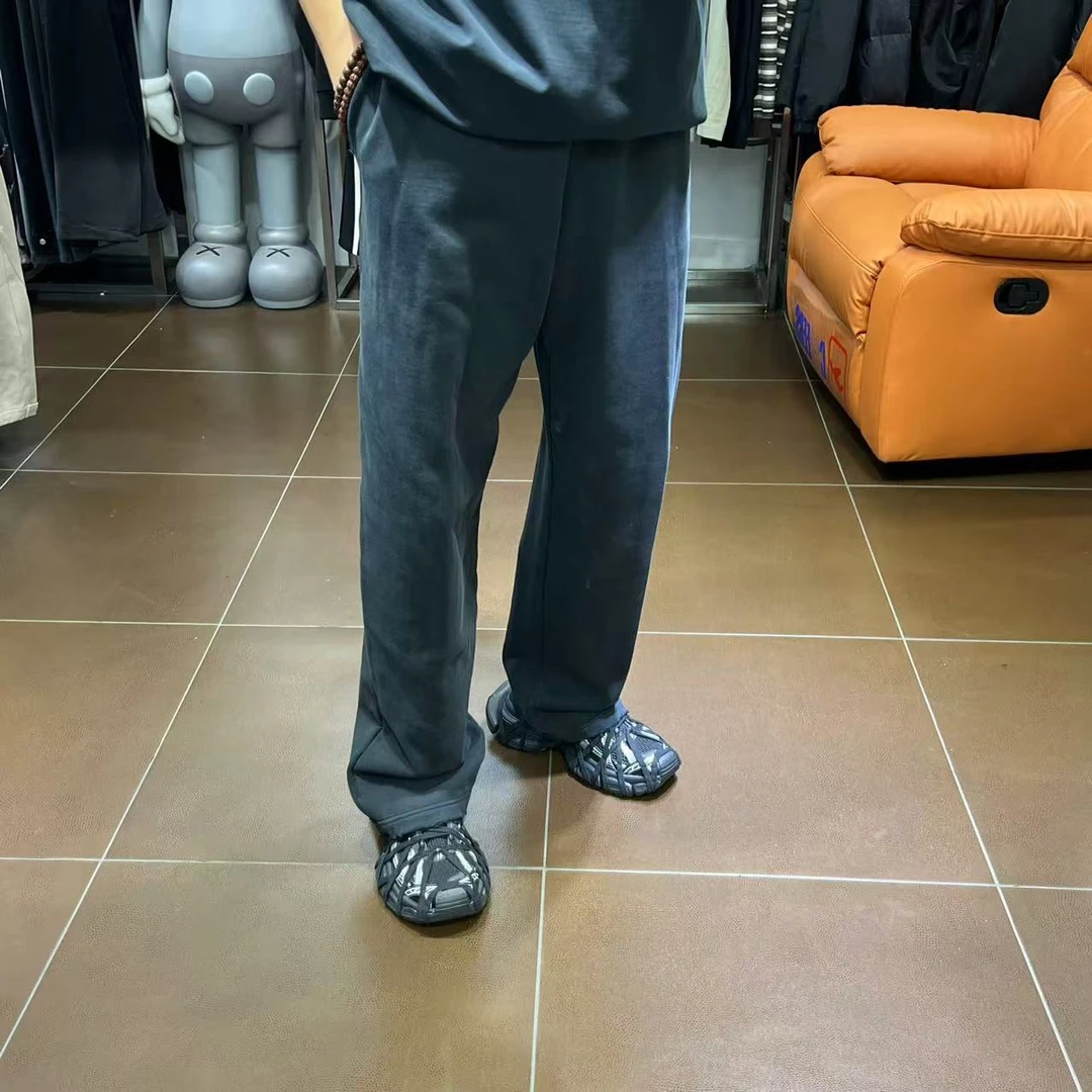 设计师风格重磅洗水650克重高端货磨边破洞宽松时尚拖地裤套装