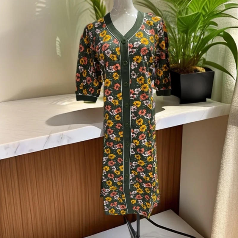 reineren进口halat 居家 碎花 中长款睡裙休闲长裙显瘦印花复古