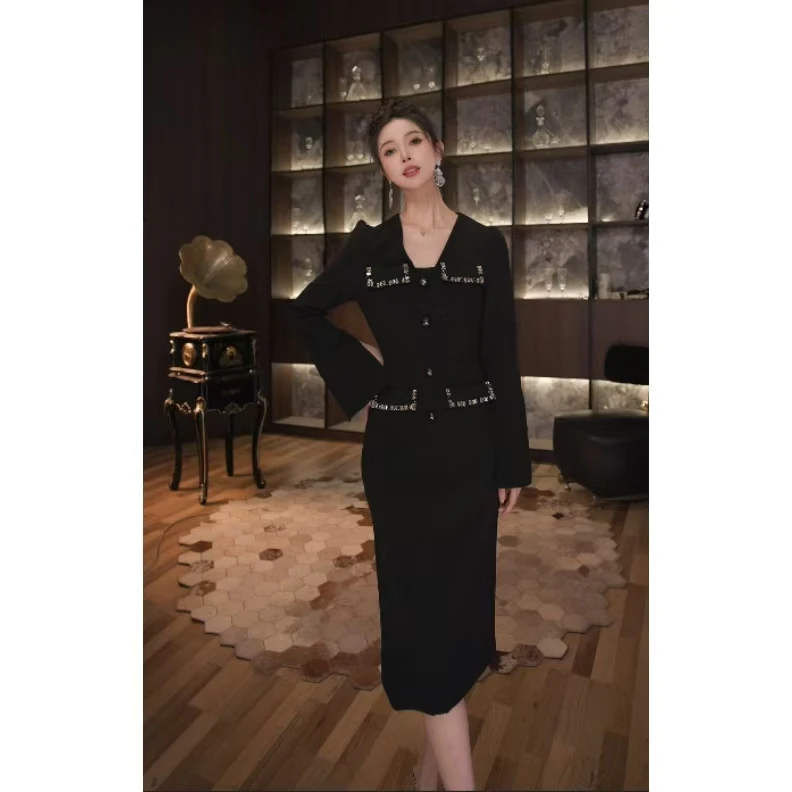 六爻定制 新款显瘦小香风气质复古连衣裙9733