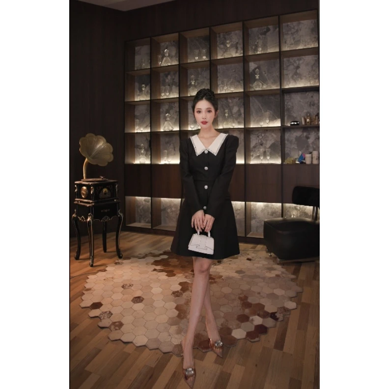 六爻定制 时尚显瘦法式性感气质名媛连衣裙9976