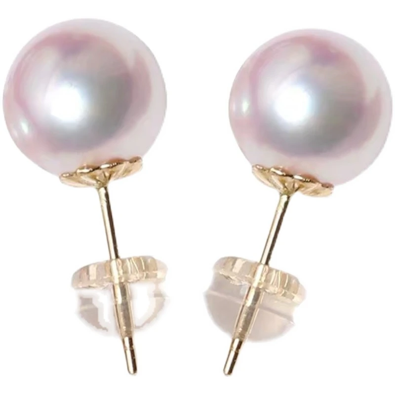 天然海水akoya珍珠耳钉18K金耳环极强光小灯泡5-8mm耳饰经典A001