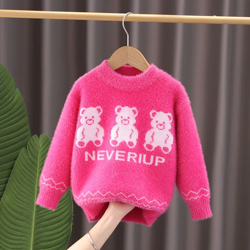 女童冬季毛衣2023新款针织衫加厚加绒洋气公主网红儿童上衣打底衫