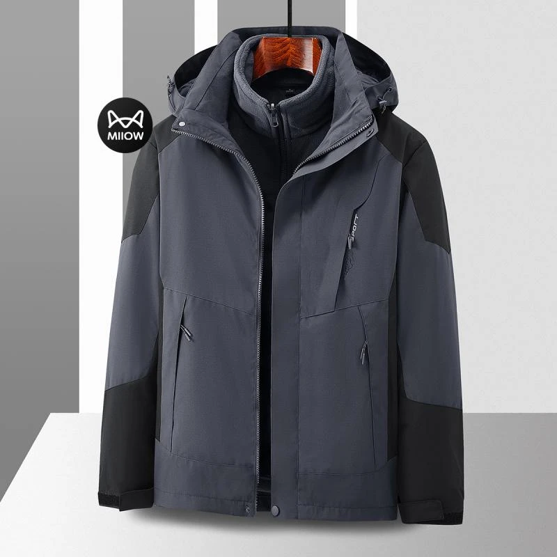猫人冲锋衣男士外套冬季两件套三合一潮流加绒加厚防水防风外套