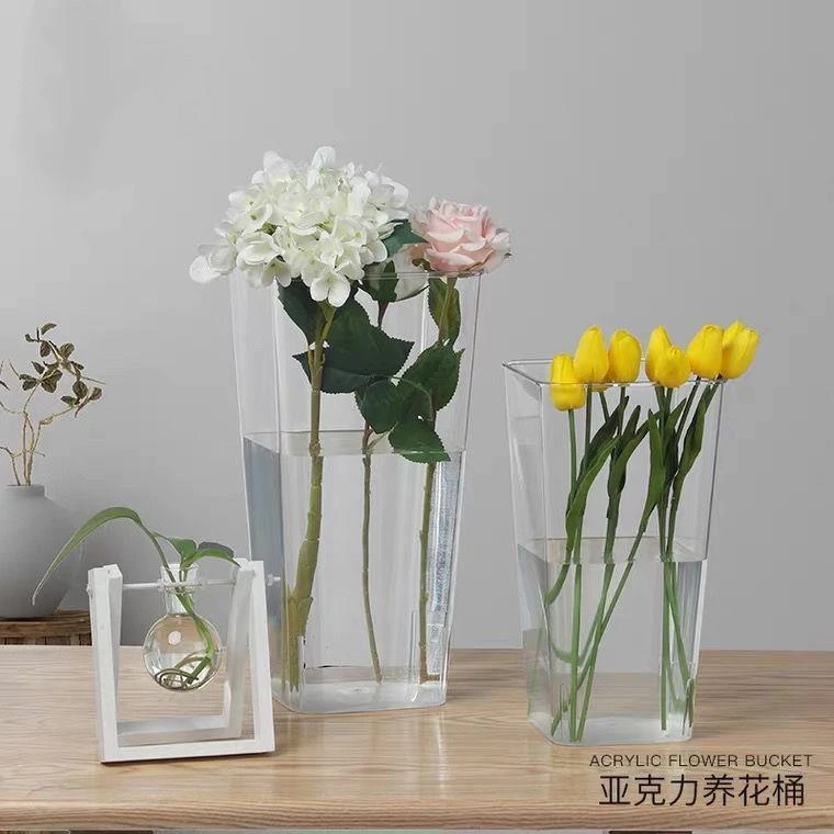 轻奢亚克力醒花桶养花装泡鲜花塑料家用花店方形透明大号清新耐用