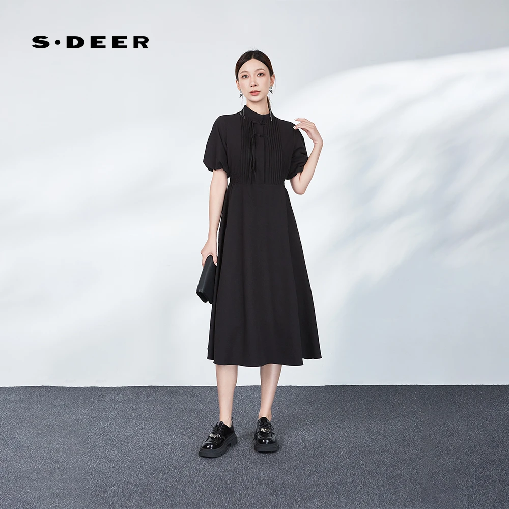 S·DEER圣迪奥通勤新中式休闲收腰显瘦宽松优雅小香风夏季连衣裙