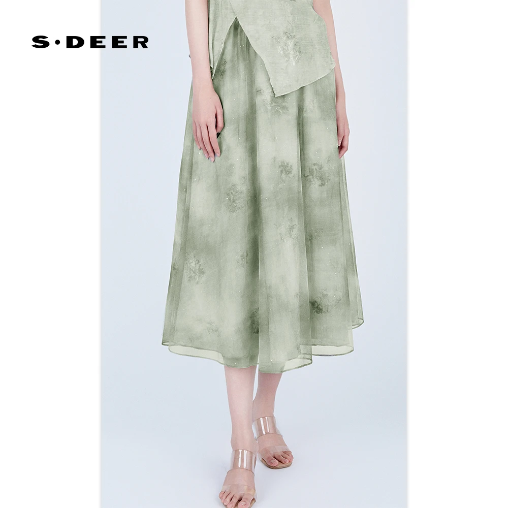 S·DEER圣迪奥夏季连衣裙时尚气质裙子印花渐变扎染度假半身裙女装