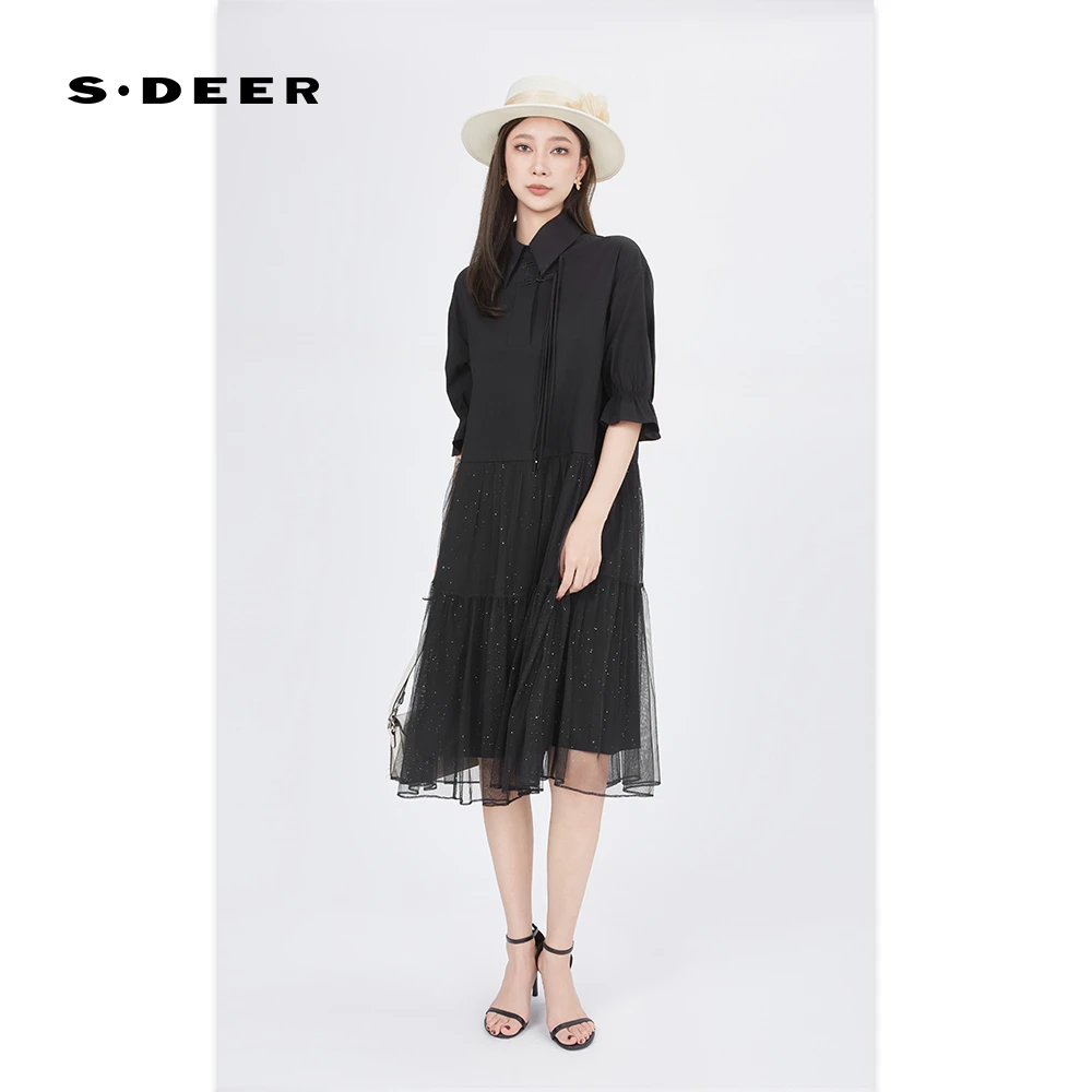 S·DEER圣迪奥女装禅意仙气飘飘裙子女士黑色长裙设计师夏季连衣裙