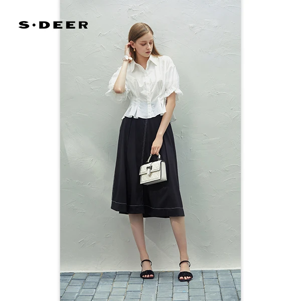 S·DEER时尚高腰休闲夏季优雅a字中长款高档大码女装职业半身裙