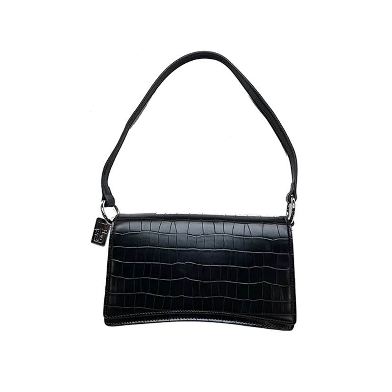 S·DEER手提包时尚压纹简约单肩腋下百搭小众黑色女士包S22283827