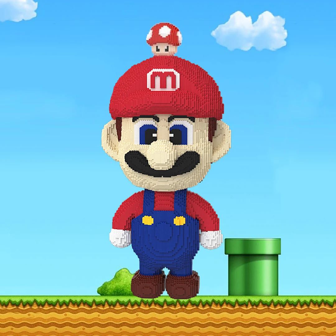 90CM巨大超级马力积木带蘑菇头串联颗粒立体拼搭摆件成人情怀礼物