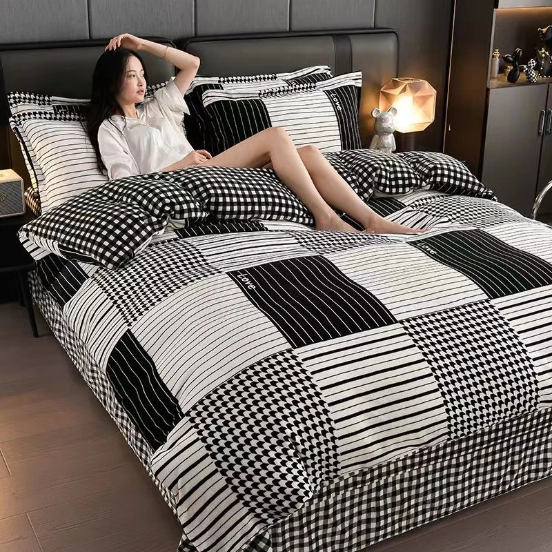 【黑白格子牛奶绒】四件套加绒加厚绒被双面简约网红学生宿舍磨毛