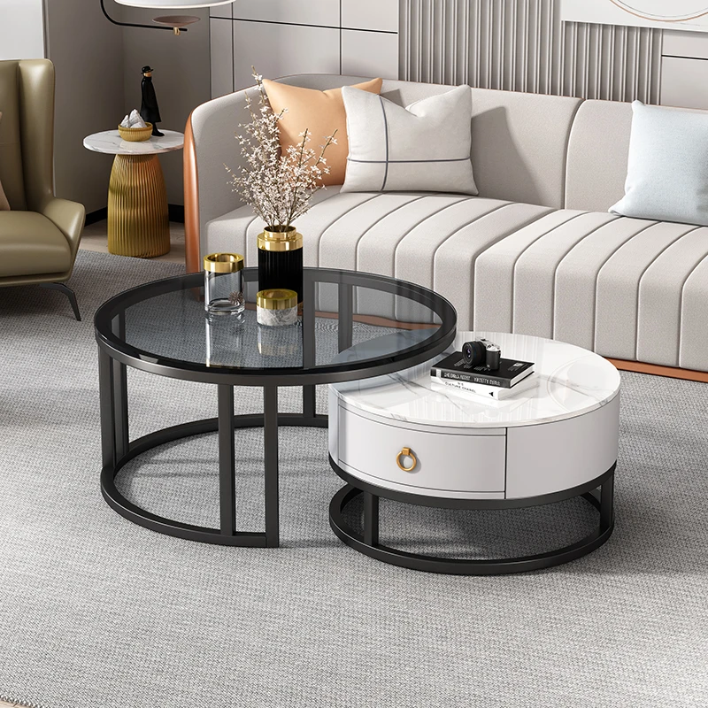 岩板茶几沙发茶几圆形家用小茶几简约现代极简客厅茶几轻奢网红