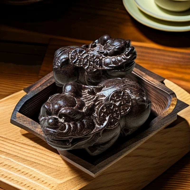 创意木质手工雕刻金钱貔貅一对摆件摆设