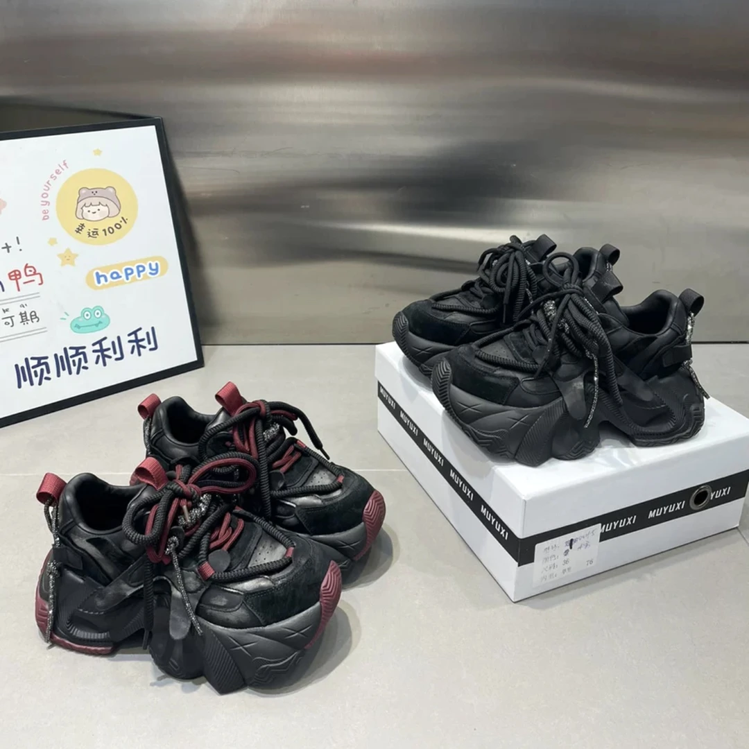 1135 复古擦色超轻厚底小怪兽皮面老爹鞋潮女休闲运动单鞋