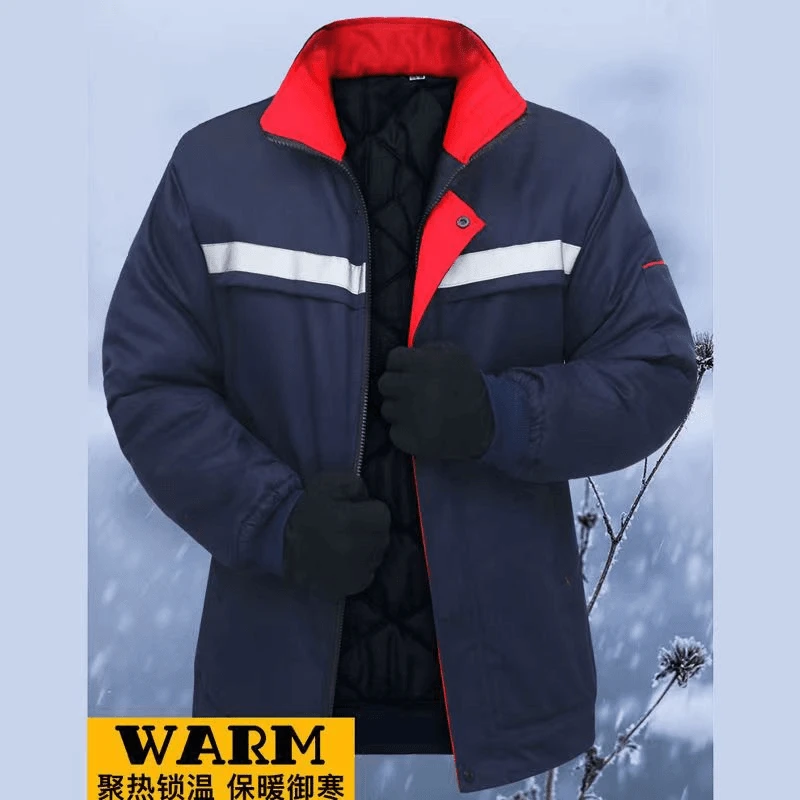 冬季棉服工作服劳保服加厚保暖防寒男冬天上衣棉袄反光条工地冷库