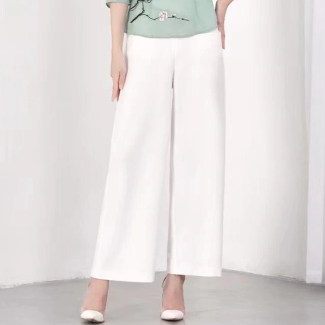 8670腰部亮钻棋盘格时尚气质显瘦阔腿裤裤子宽松垂感透气高腰百搭