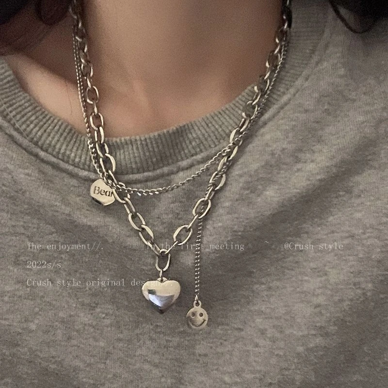 钛钢项链 钛钢不掉色笑脸爱心卫衣项链女秋配饰ins嘻哈百搭毛衣链