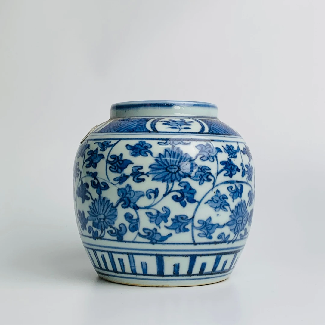 明嘉靖・青花缠枝莲纹罐【古董】X20240923631