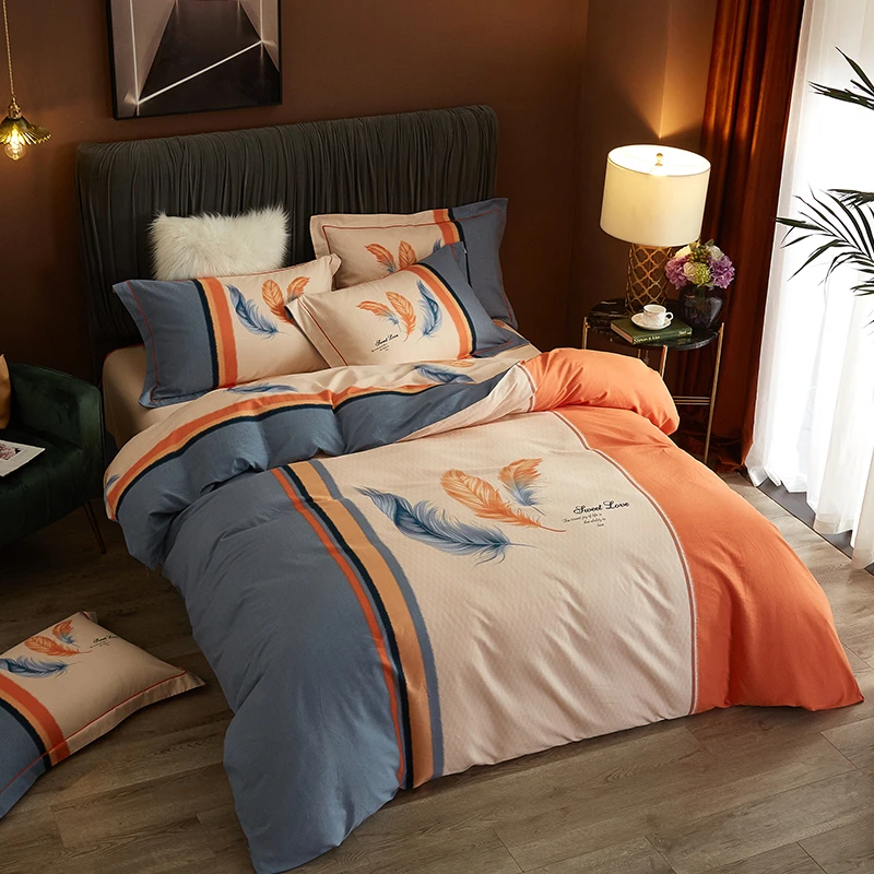 斜纹全棉四件套加厚纯棉床上用品床单被套磨毛被罩印花4件套时尚