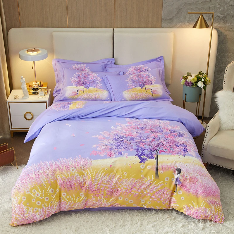 加厚床上四件套纯棉100%全棉高端床品斜纹被罩床单印花磨毛被套