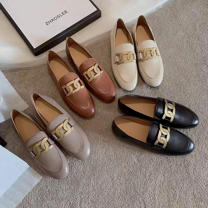 有加绒新款真皮乐福鞋一脚蹬新款复古英伦风小皮鞋平底棉鞋女单鞋