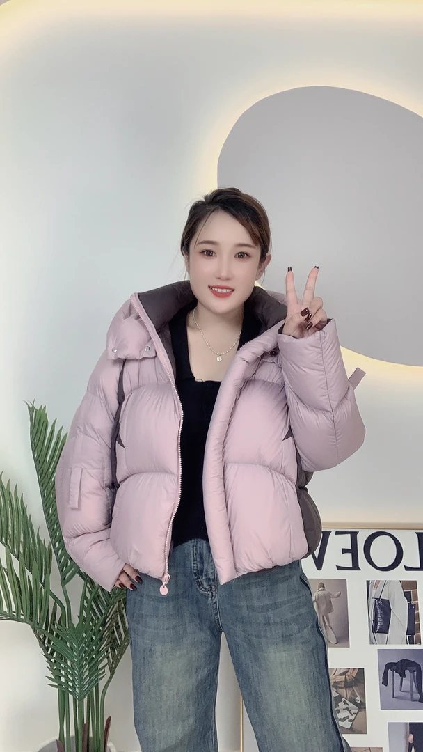 新款鹅绒女短款连帽加厚保暖白鹅绒面包服女款时尚百搭女士秋冬