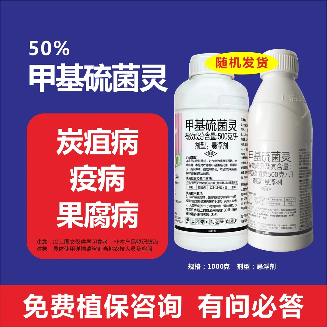 50%甲基硫菌灵杀菌剂赤霉轮白粉褐斑纹枯病广谱果树蔬菜大田通用