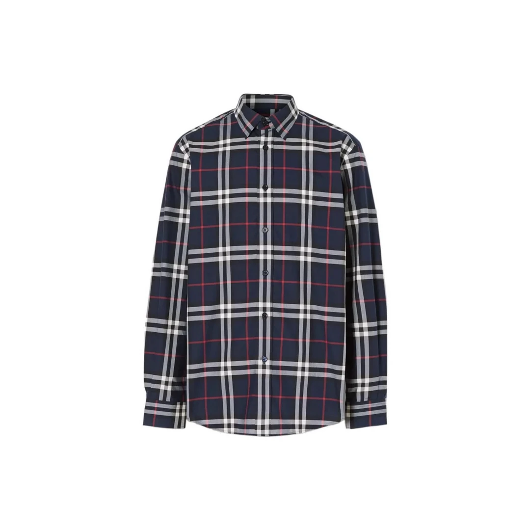 Burberry博柏利 M码/深蓝格纹图案男士休闲商务衬衫/8020865