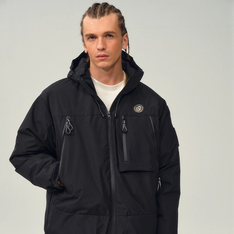 UMAMIISM 有茂密声 纯色连帽小高领户外运动多口袋白鸭绒羽绒服