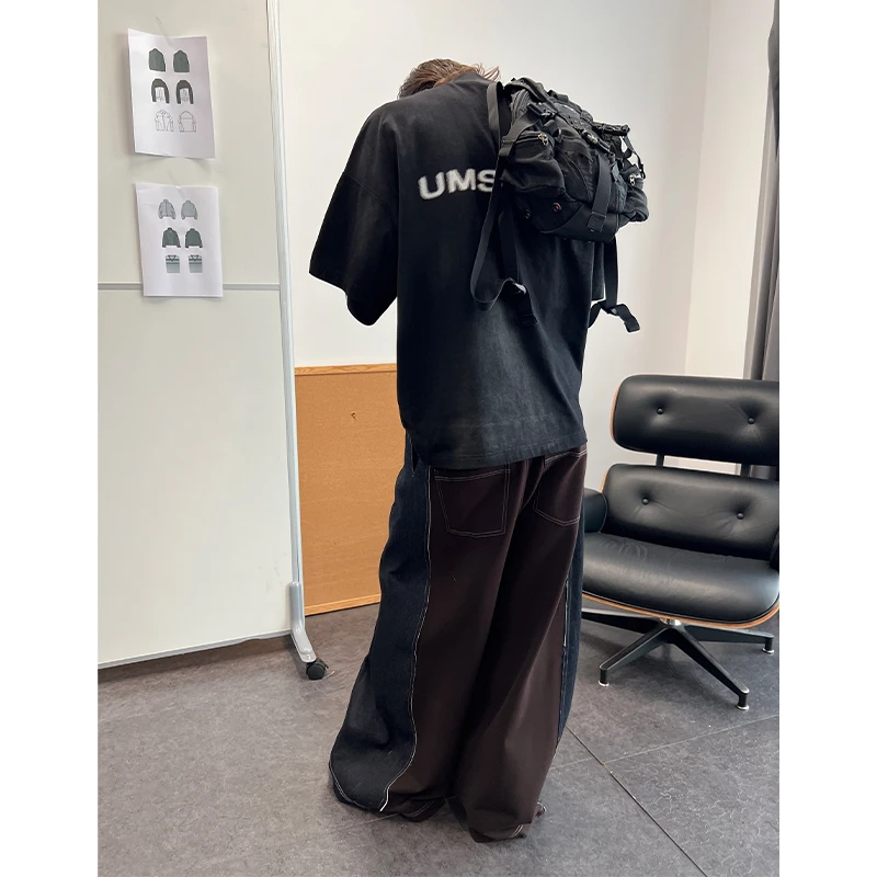 UMAMIISM有茂密声 23SS 下街区 双面异色拼接明线装饰阔腿西裤