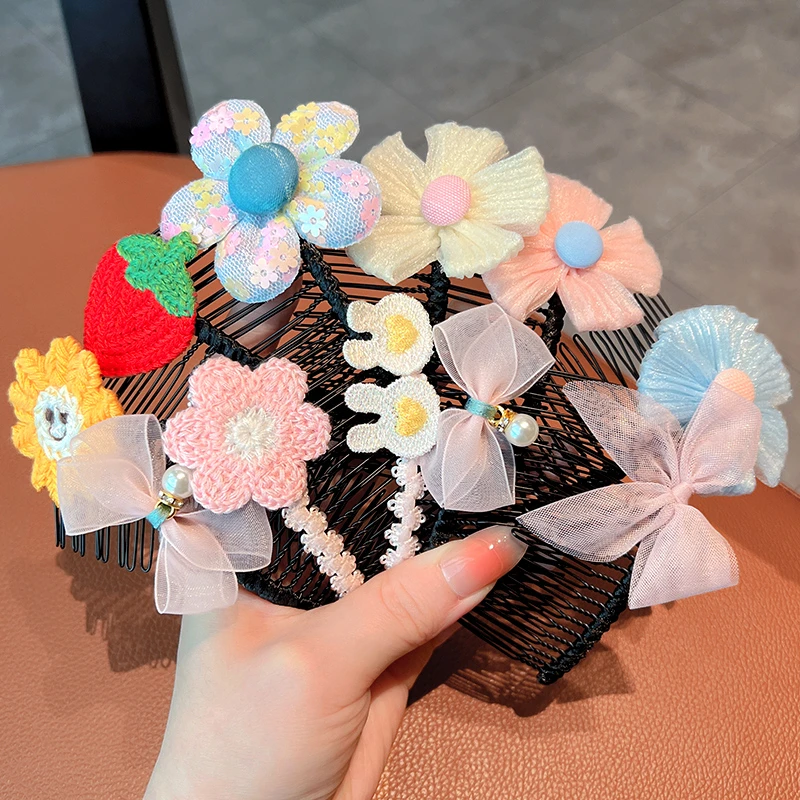 碎发整理神器儿童发卡女孩刘海梳发饰宝宝花朵发梳不伤发插梳头饰