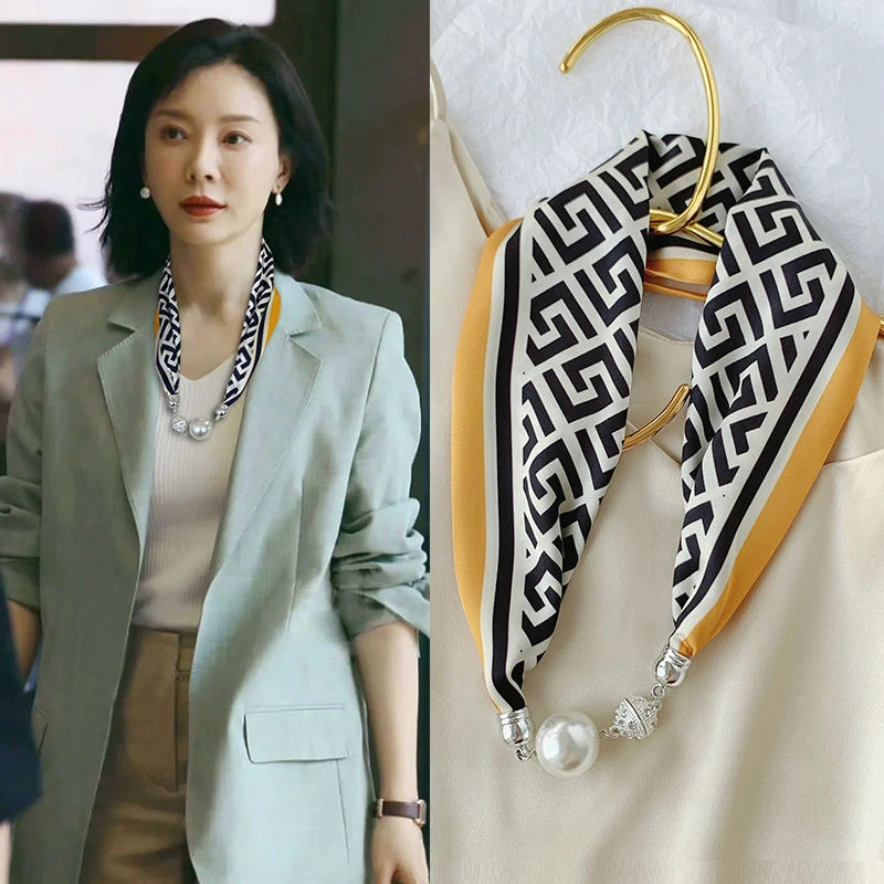 新年女装磁扣丝巾项链发带高级感网红新款磁力扣手链小长条女护颈