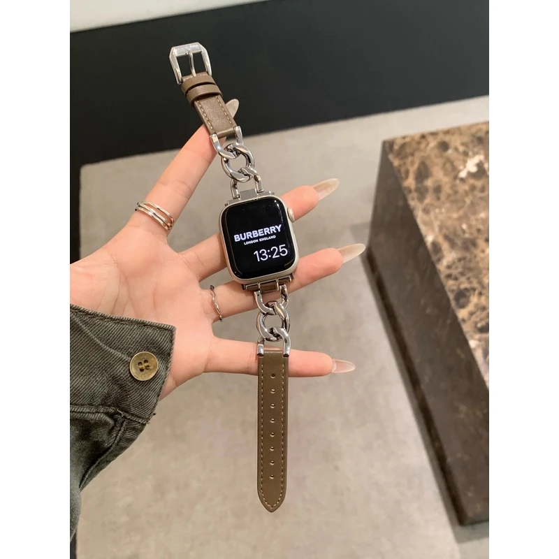金属链条拼接真皮质小米红米3代Redmi4 watch432手表带适用女高级