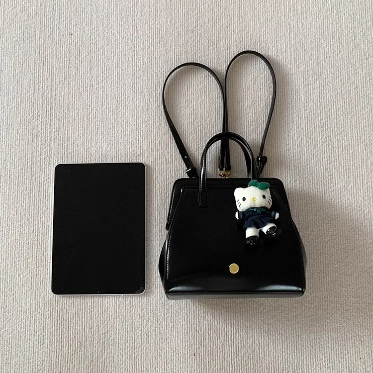 韩系复古新款夹子双肩包高级黑色背包通勤手提包包包夏天冬季包包