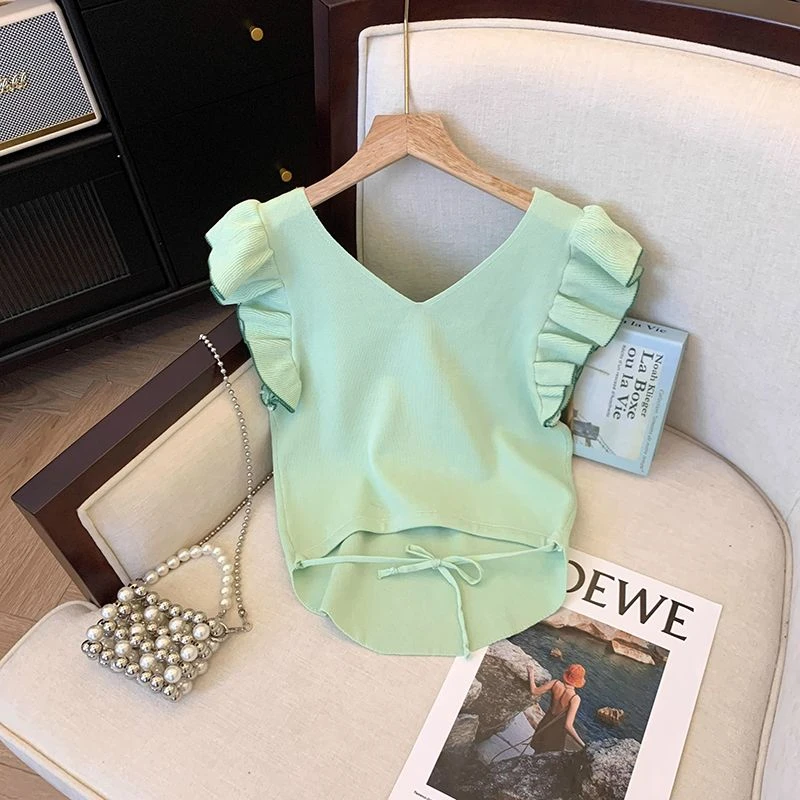 方领针织背心女2024年春季简约洋气显瘦甜辣纯欲气质修身小衫上衣