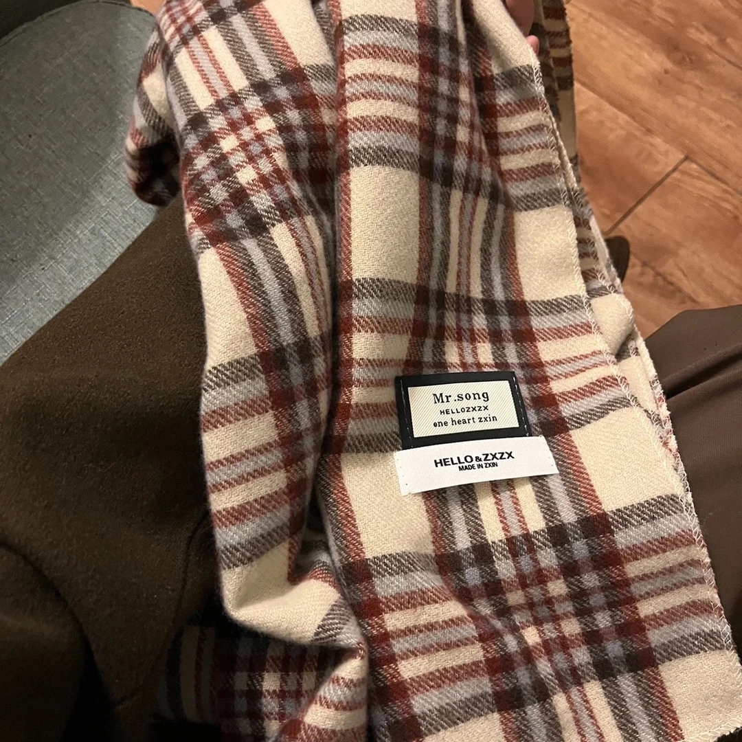 CiKiLuv软糯羊绒手感绿格子围巾女冬季韩版ins加厚拼色百搭情侣