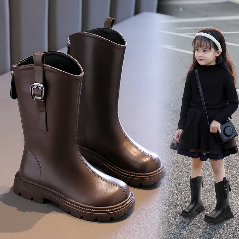 洋气女童长靴英伦风儿童高筒靴加厚加绒女孩公主靴子女童靴冬季