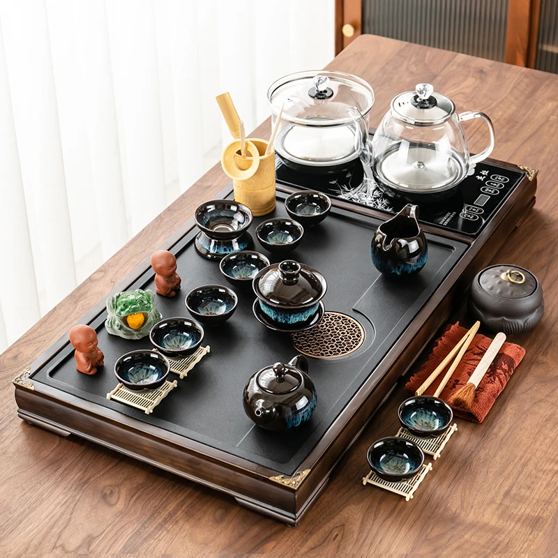 臻一 整套茶具套装家用全自动烧水一体木石茶台客厅高档实木茶盘