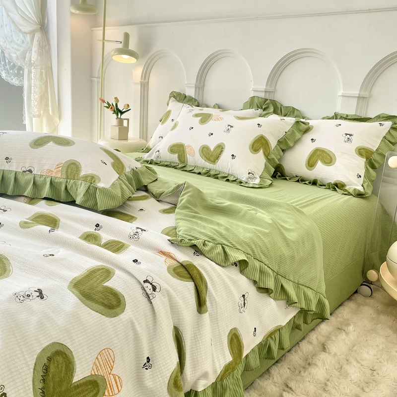 韩版花边款泡泡棉夏凉被四件套夏季空调被薄款被子公主风2024新款