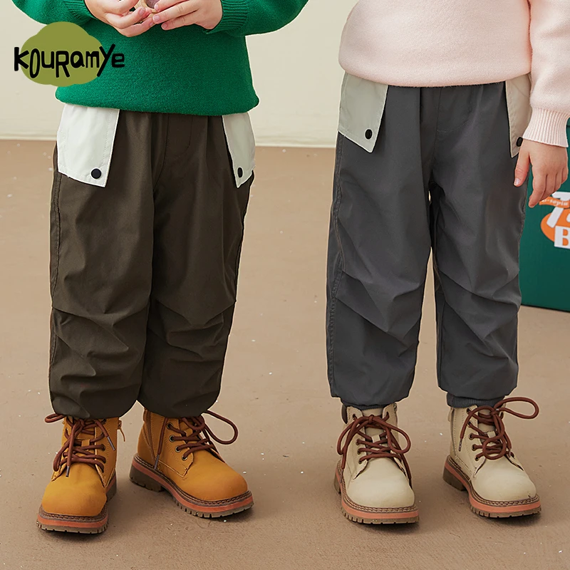 酷娃米秋冬季新款中小男童时尚百搭休闲工装加绒裤70355