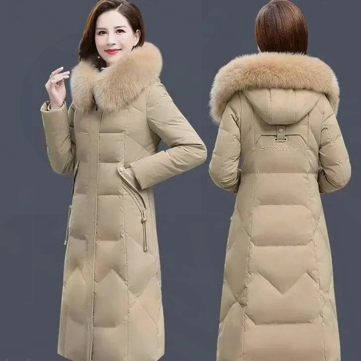 秋冬高档韩版羽绒棉服女长款过膝加厚保暖修身款显瘦大毛羽绒衣A