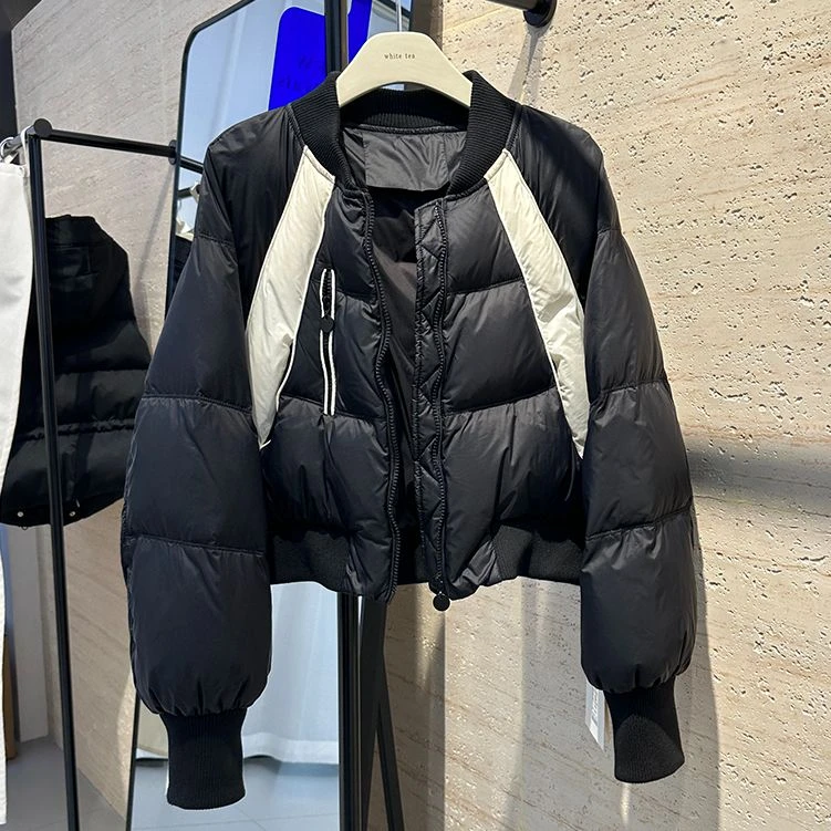 外套上衣棒球服小个子小衫休闲短款羽绒衣女拼接小立领保暖秋冬
