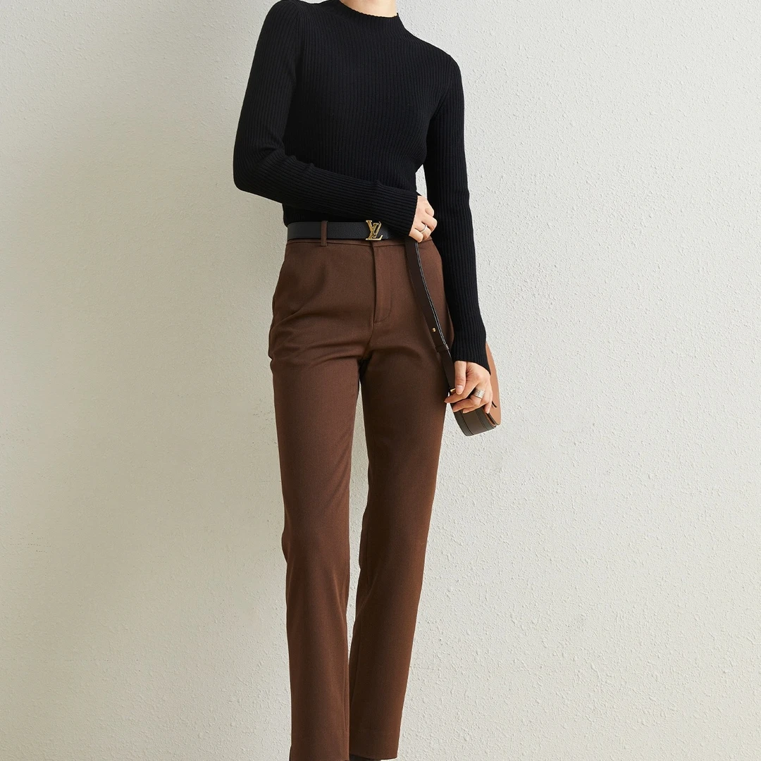 元沙YUAN SHA《经典美拉德》 烟管小直筒裤显瘦气质时尚百搭设计师