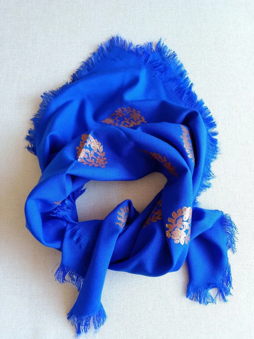 足银银制品 纯棉线 四方头巾 蓝色