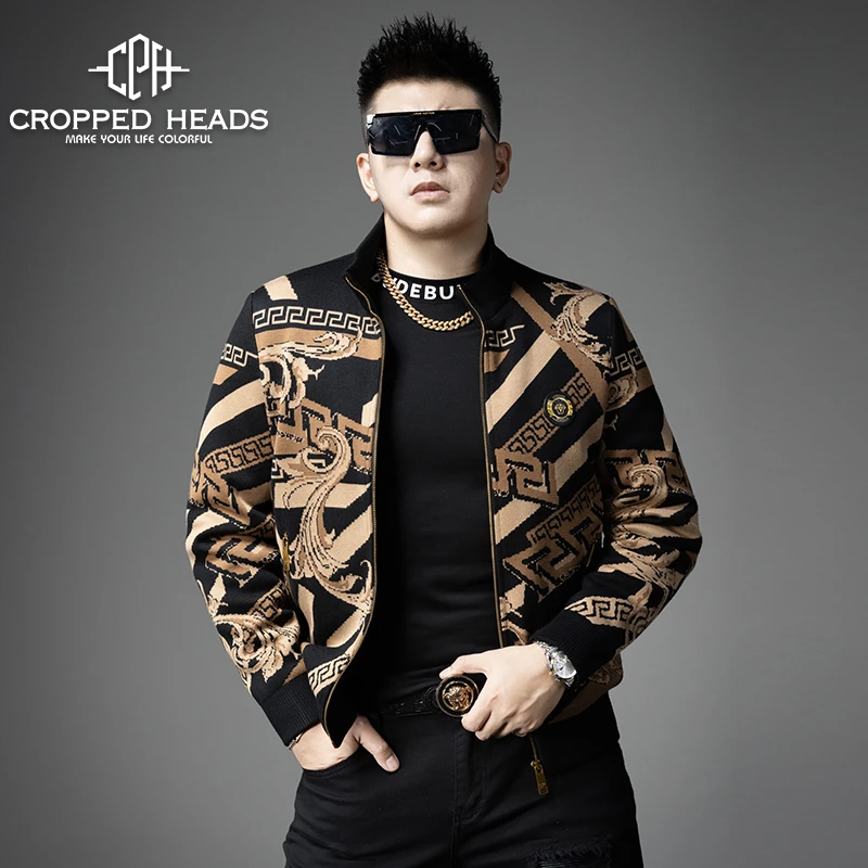 欧货潮牌花色针织羽绒服男士2024新款冬季保暖痞帅男装防寒服外套