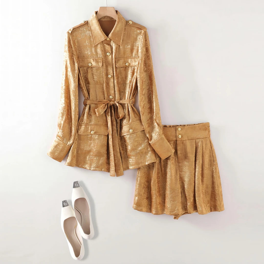 D0226深圳南油秋冬新款气质轻奢女套装贵气时尚奢华女短裤两件套