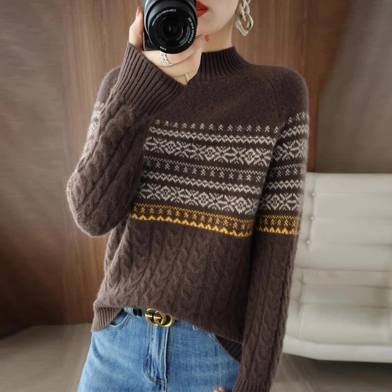 正品时尚半高领针织羊毛打底衫秋冬季爆款100%纯羊毛衫女百搭毛衣