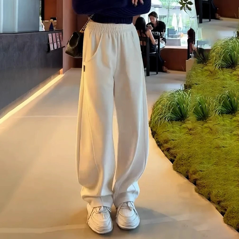 高级感加绒加厚香蕉卫裤女2025春秋季新款高腰宽松休闲直筒镰刀裤